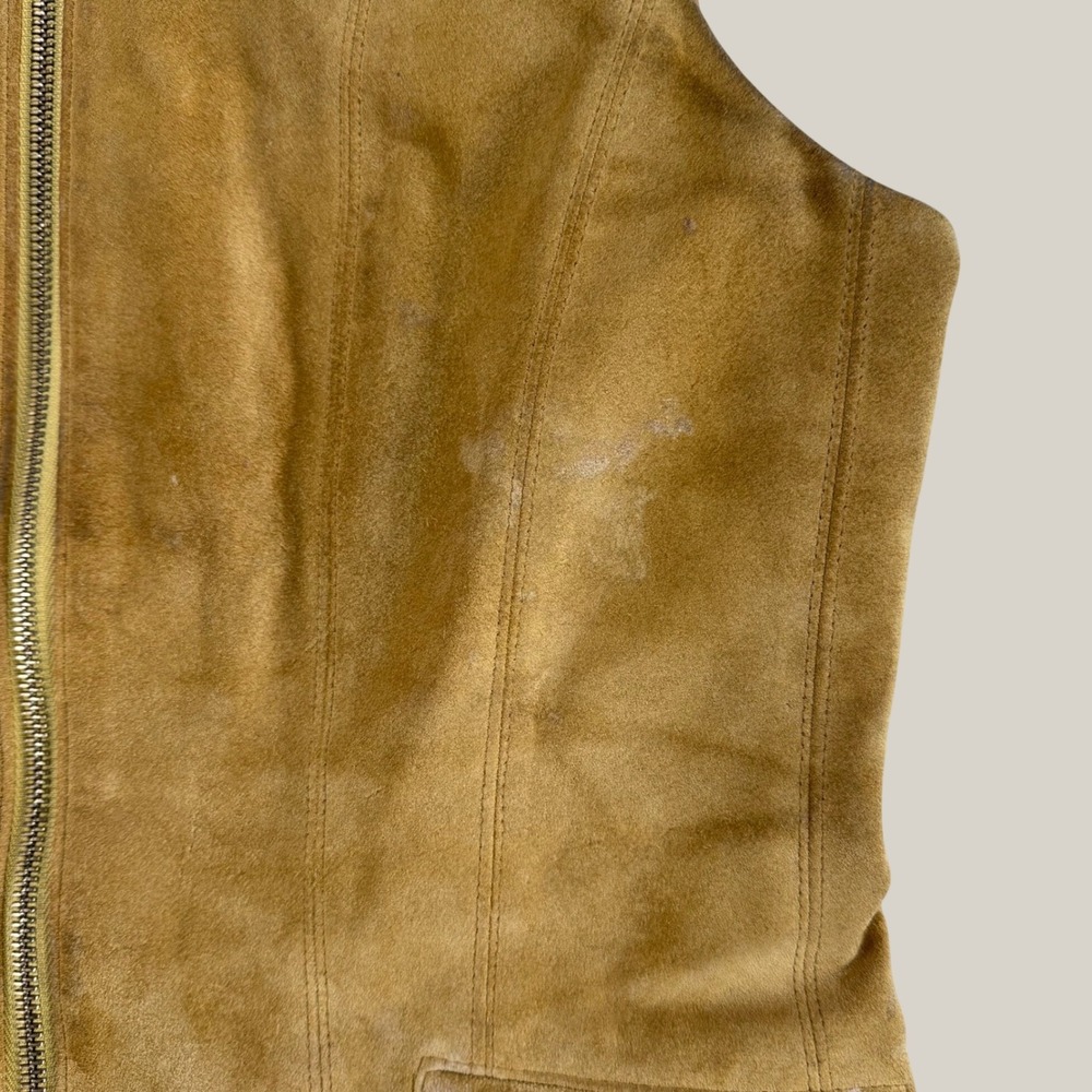 Vintage Banana Republic Suede Leather Vest Womens 4 Mustard Yellow Zip Front - Picture 6 of 12